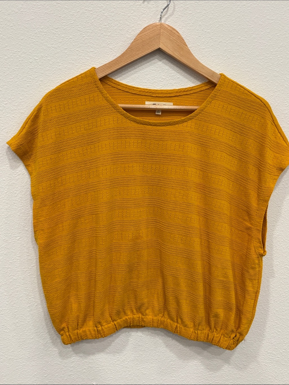 Madewell Women Mustard Yellow Textured Short-Sleeve Crop Top Size L
